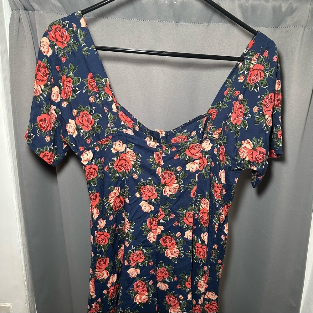 Angie Navy Dress with Pink Floral Design Sz Large - Picture 11 of 12